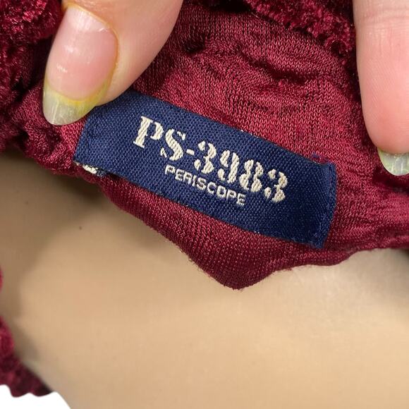 Vtg 90s Y2K Periscope Red Velvet Crinkled Popcorn Mock Neck Shirt Top One Size - Picture 7 of 7